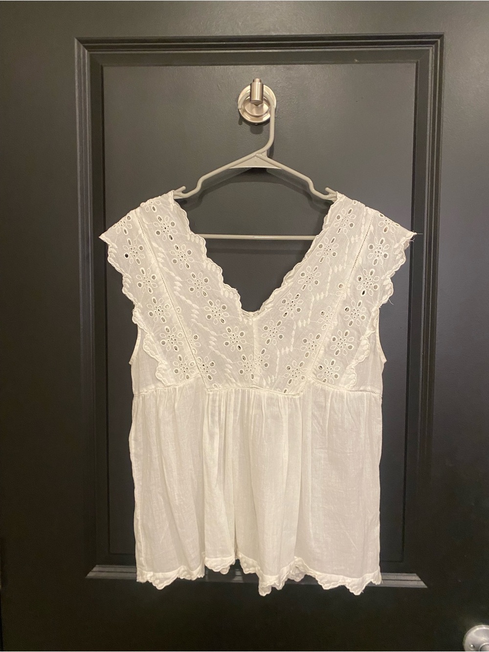 Lucky Brand White Eyelet V-Neck Babydoll Top